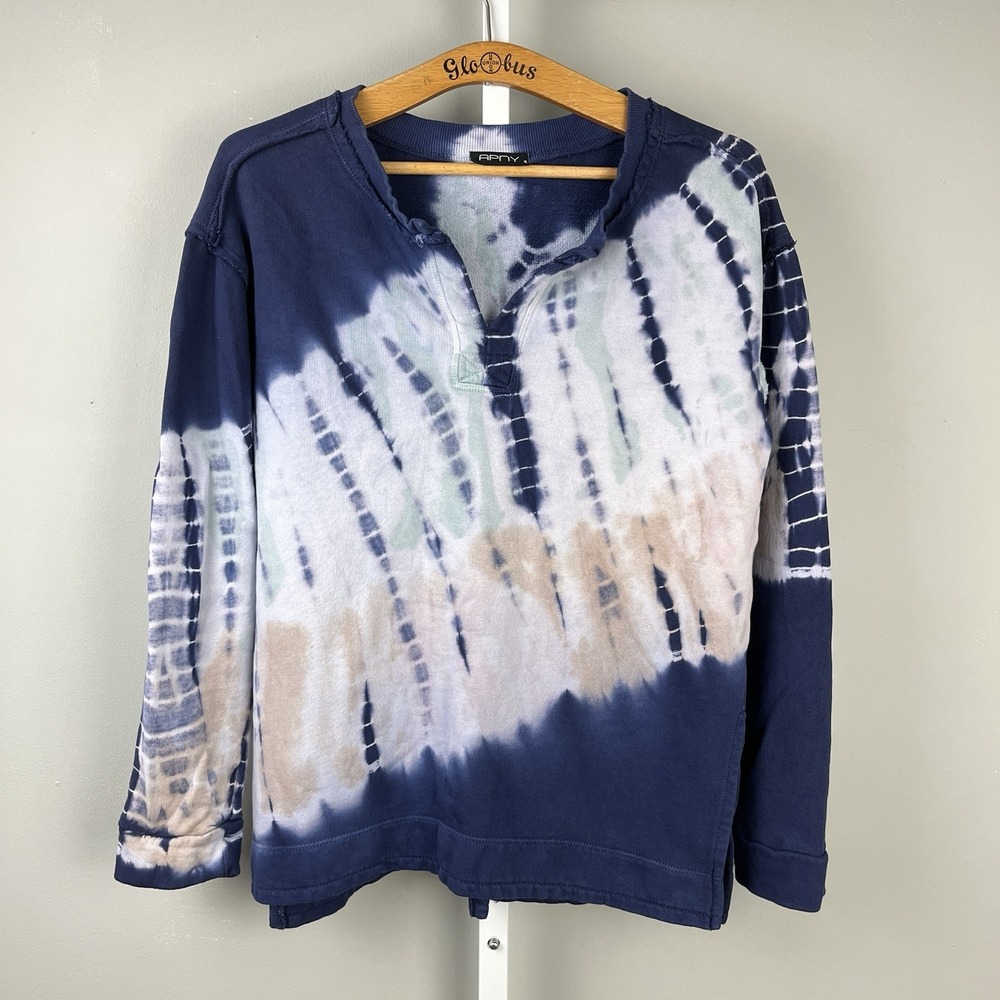 APNY Blue Tie Dye Sweatshirt Womens Small 100% Cotton Pullover Relaxed